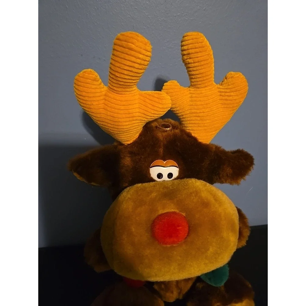 Vintage‎ Reindeer Plush Corduroy Antlers Red Green Christmas 10